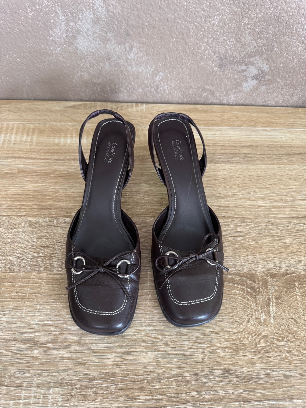 Dark Brown Real Leather Kitten Heels Horse-bit Karen Scott Slingback Sz 7.5 NWOB